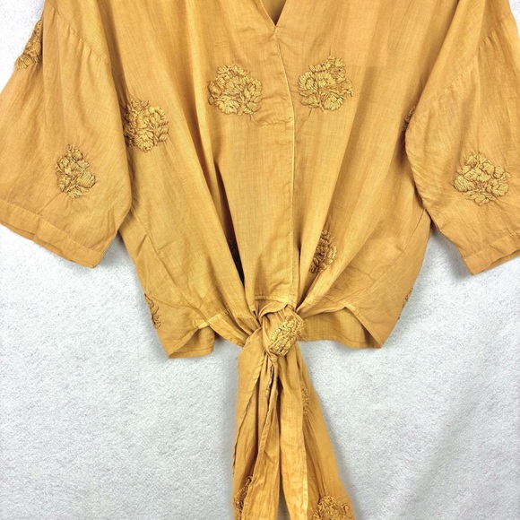 NWT Anthropologie Kyla Seo Bohemian Yellow Embroidered 100% Cotton Blouse Sz S - Picture 4 of 11